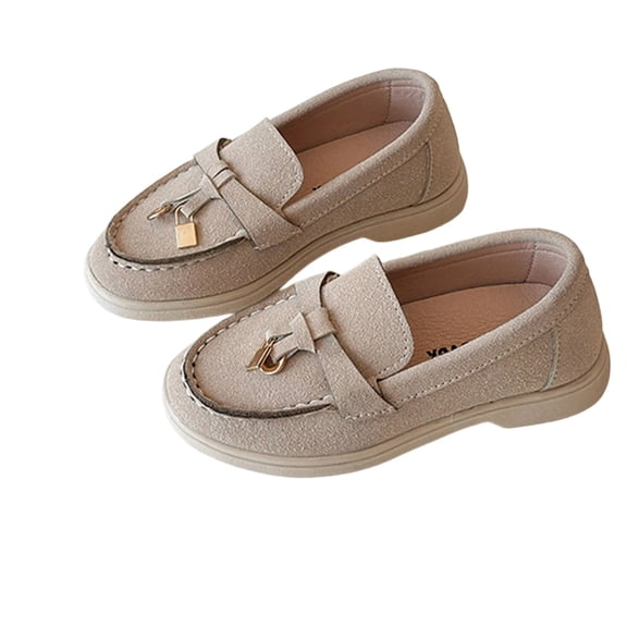 Gpaecead Girls British Style Loafers Metal Tassel Decor Soft Sole Non Slip Slip On Spring Summer Princess Casual Shoes,Beige