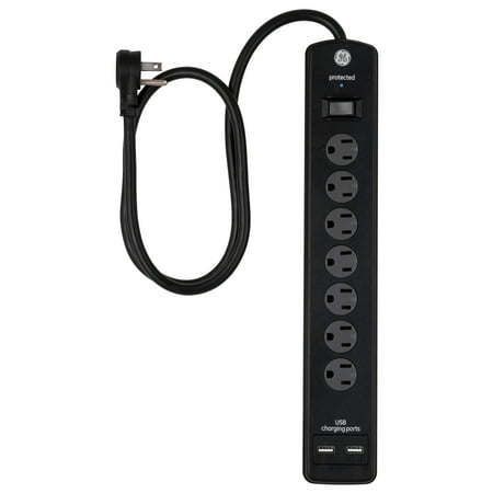 UPC: 0030878336642 | GE Pro 7-Outlet 2 USB Surge Protector Extension Cord Black 3 ft – 33664