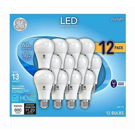 GE Daylight 60 Watt Replacement LED Light Bulbs, General Purpose, Dimmable Light Bulbs (Daylight, 12 Pack) (12)