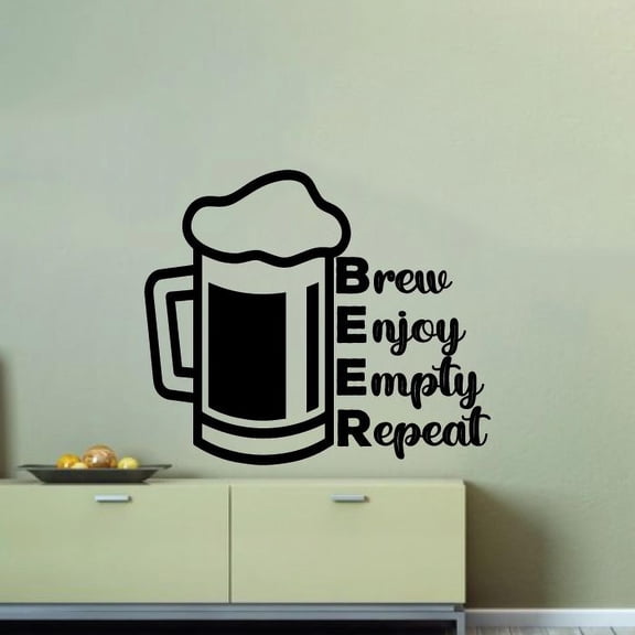 BEER Brew Enjoy Empty Repeat - Fun Beer Quotes Quote Beer Mug Vinyl Wall Sticker Art Decal Bar Room Kitchen Area Home Bar Lounge Design Bedroom House Home Decor Stickers Decoration Size (18x20 inch)