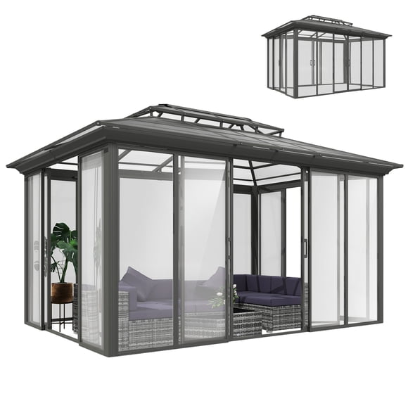Outsunny 10' x 14' Outdoor Hardtop Gazebo, Aluminum Sun Room, Dark Grey