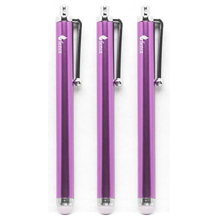 Ipad Tips Fenix Pack of Three Purple Universal Stylus Pen with Matchng Purple Soft Rubber Tip for iPhone 4/5/5c/6/6, iPad/iPad Air/iPad Mini, Samsung Galaxy S4/S5/S6/Edge, Kindle Fire, Surface Pro and Much More ()