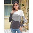 thumbnail image 4 of Women'S Color Block Tops Casual Long Sleeve Tunic Round Neck Pullover Shirts White Gray M, 4 of 6