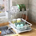thumbnail image 1 of TEMOGU-Dish Drying Rack, 2 Tier Dish Racks with Drain Board, Large Stainless Steel Dish Rack for Kitchen, Egouttoir a Vaisselle with Removable Utensil Holder and Cup Holder, (White), 1 of 4