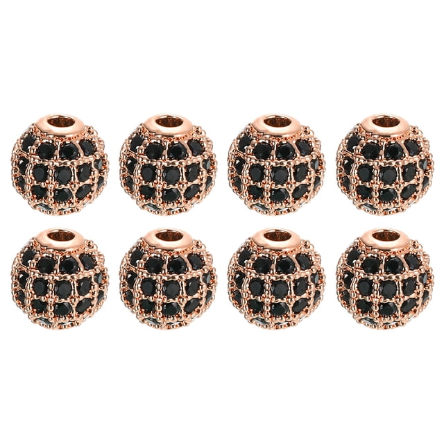Unique Bargains Perles de Strass, Lot de 8 Perles Rondes de Zircon 6mm pour Fabrication de Bijoux (Noir - Or Rose)