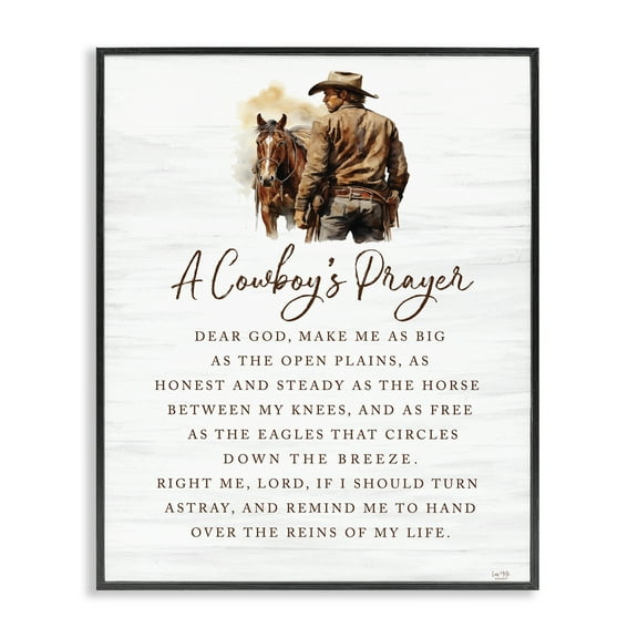 Stupell Industries Heartfelt Cowboy's Prayer Religious & Spiritual Painting Black Framed Art Print Wall Art, 11 x 14