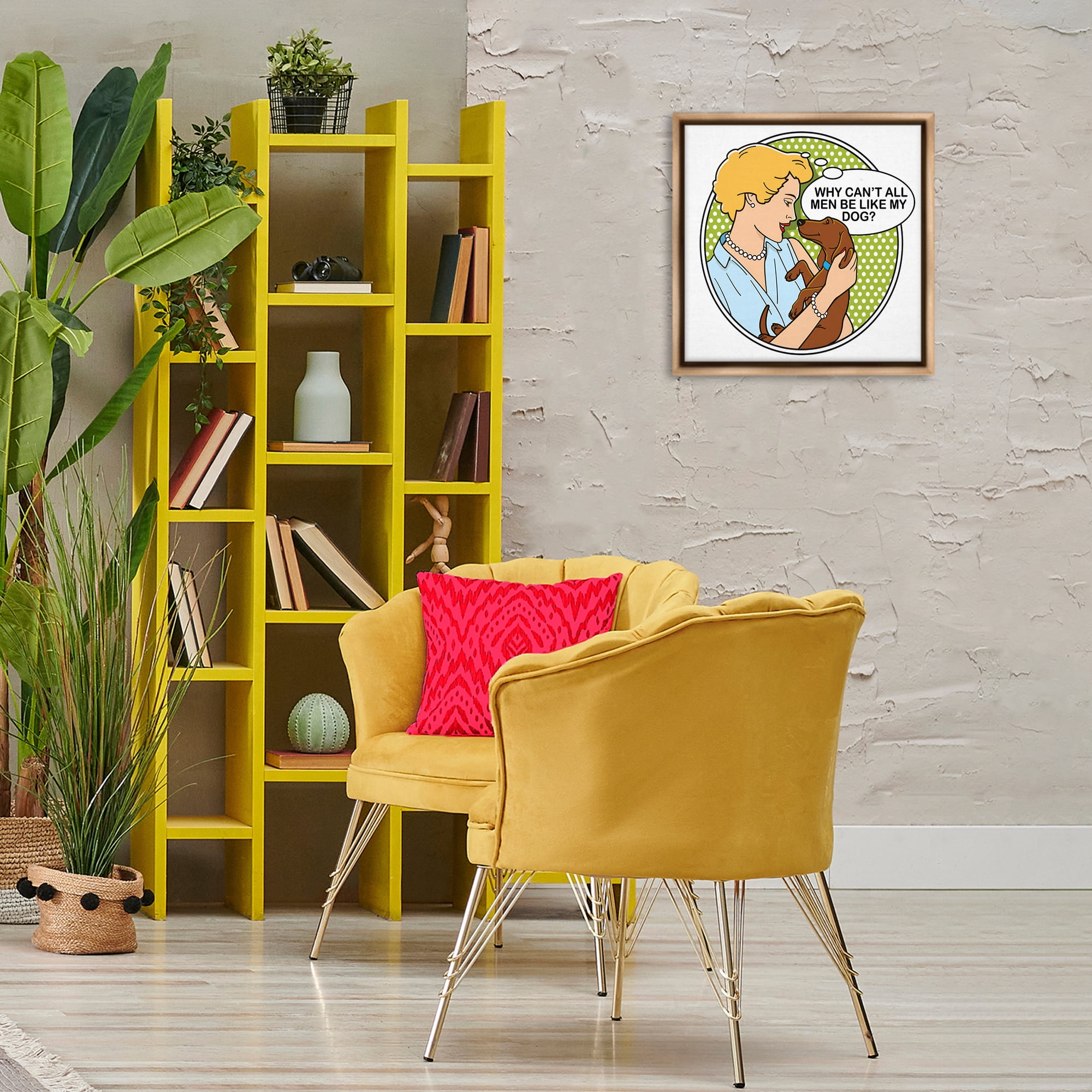 Stupell Industries Funny Men & Dogs Animals Painting Brown Floater Framed Canvas Art Print Wall Art, 18 x 18