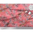 thumbnail image 2 of Soimoi Orange Cotton Voile Fabric Blue Floral & American Robin Bird Print Fabric by Yard 56 Inch Wide, 2 of 3