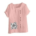 thumbnail image 4 of QUNYINEY Pullover Shirts for Women Short Sleeve Floral Casual Crew Neck Tops Loose Button Linen Tops for Women, 4 of 4