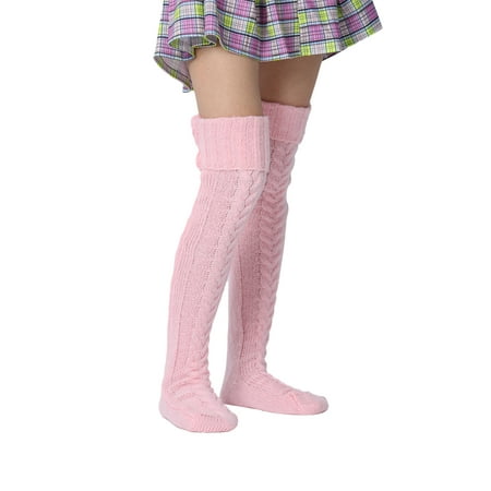 

Lazybaby Women Winter Warm Knit Cable Long Socks Stockings Casual Wool Thigh High Over Knee High Socks Girls Female Leg Warmers