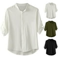 thumbnail image 4 of Odeerbi Cotton Linen Shirts for Men Summer Beach Solid Color Shirt Lightweight Half Sleeve Mandarin Collar Lapel Button Blouse White, 4 of 4
