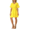 thumbnail image 2 of INSPIRE CHIC Women's Boho V Neck Smocked Waist Ruffled Tie Hem Peasant Bohemia Dress XS Yellow, 2 of 5