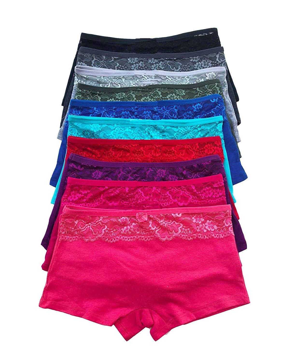 6 pcs Quality Women Lace Plain Cotton Boyshorts Panty S M L XL (Small