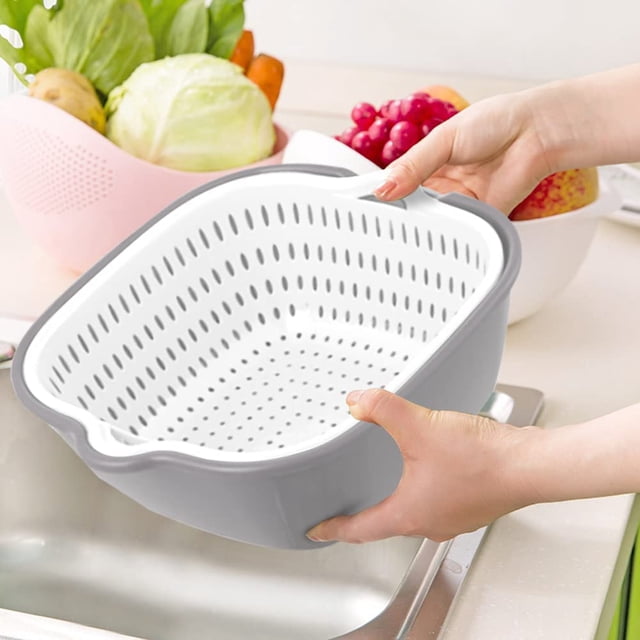 Lavado de cestas de verduras en la cocina Cestas de frutas Fregaderos de verduras apilables de varias capas, colador y lavado de frutas y verduras Juego de colador de cocina
