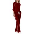 thumbnail image 2 of 2 Piece Fall Outfits Womens Sweatsuits Loose Lounge Casual Long Sleeve Top and Wide Leg Pant Sets with Pockets (S, Wine), 2 of 7
