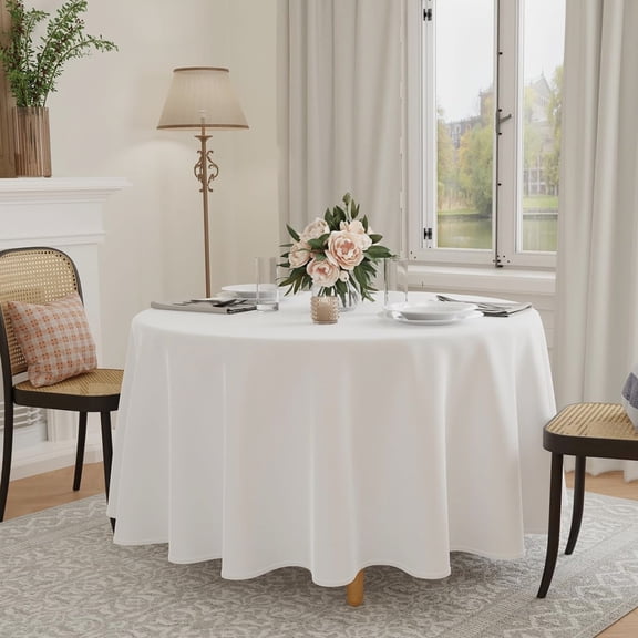 Round Tablecloth - Round Polyester Tablecloth Round Table Cover 96 Inch, White