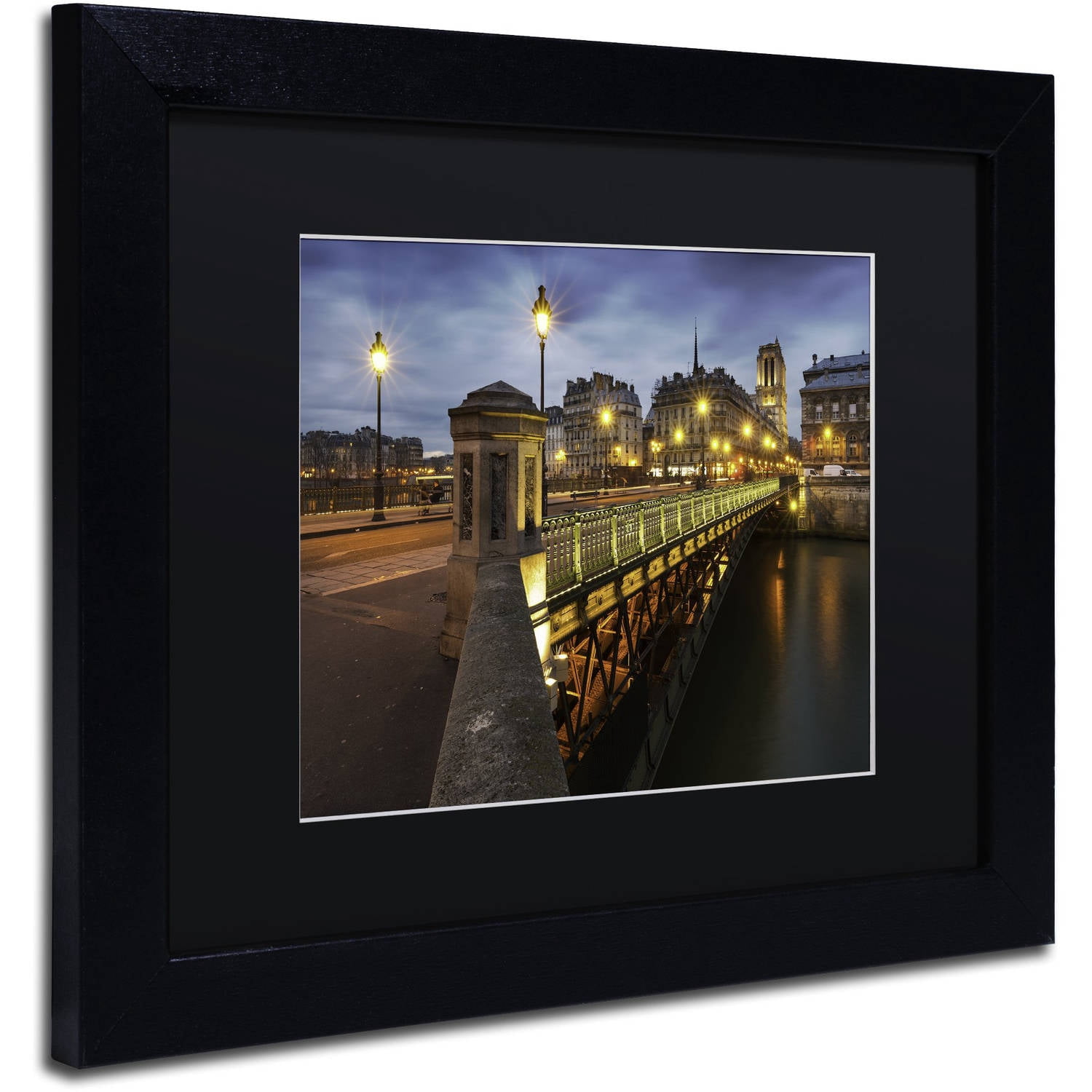 Trademark Fine Art "Bridge of Arcole in Paris" Canvas Art by Mathieu Rivrin, Black Matte, Black Frame