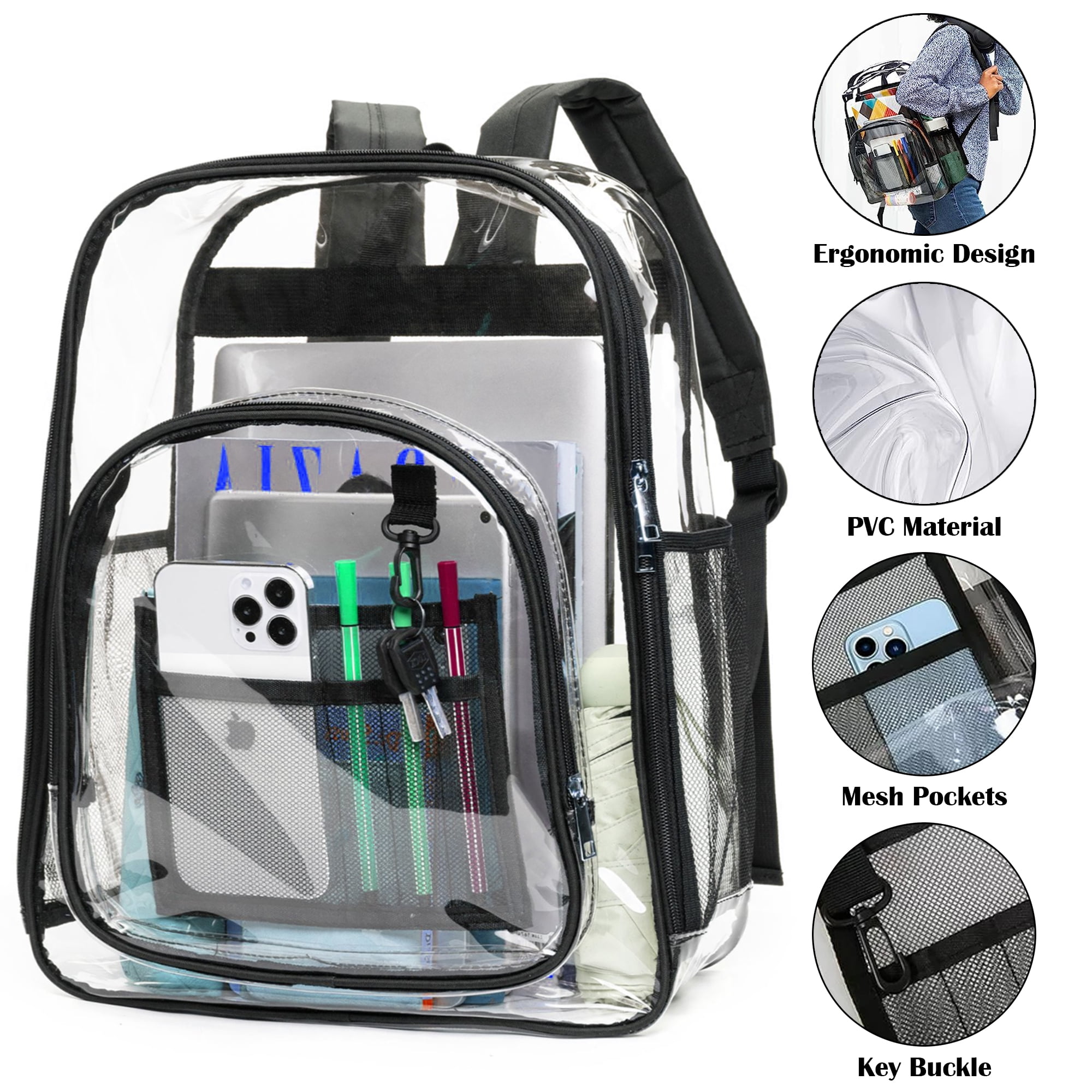 SUGARDAY Clear Backpack Heavy Duty Clear Bookbag for Adults School Stadium  Work Black - Walmart.com