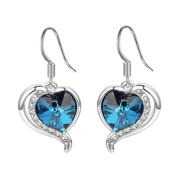 Vogem Blue Cubic Zirconia Stone Silver Heart Drop Earrings for Women Dangle Earrings for Pierced Ears Personality and Trendy Jewellerya