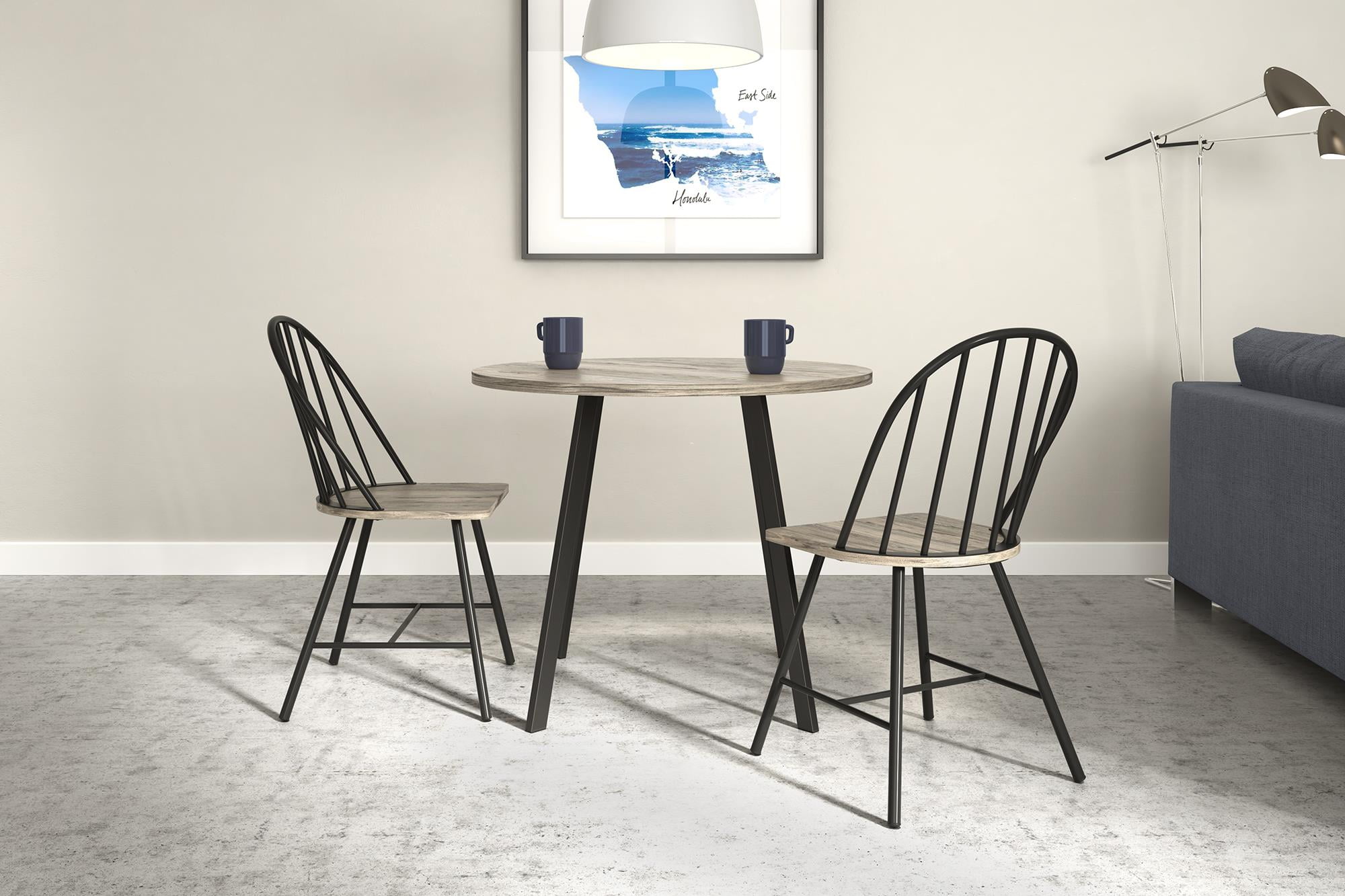 Generic Novogratz Leo Round Dining Table, Black Metal w/ Grey Wood