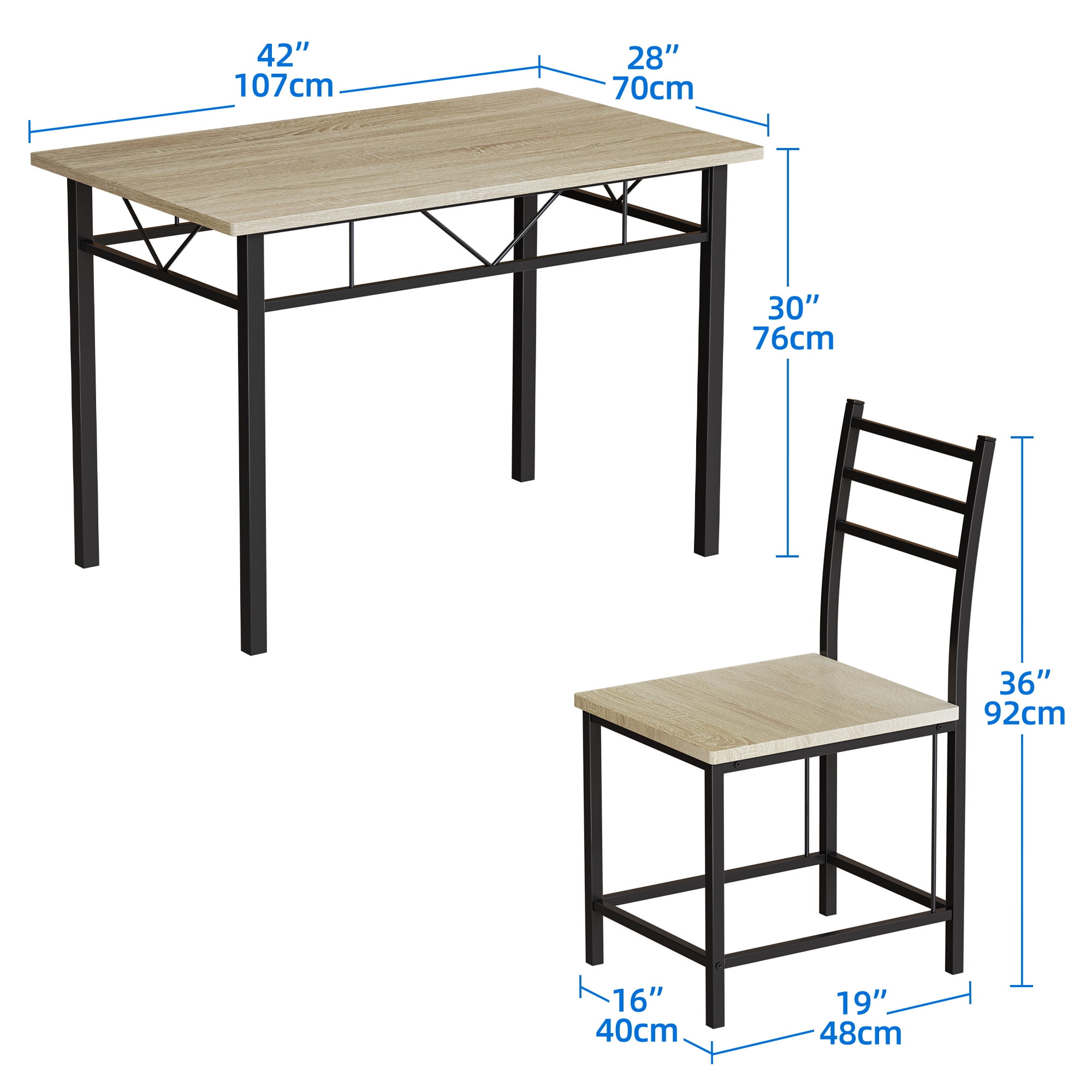 Dextrus 5 Piece Dining Set, Wood Metal 42" Dining Table and 4 Chairs Home Kitchen Breakfast Furniture - Black & Walnut