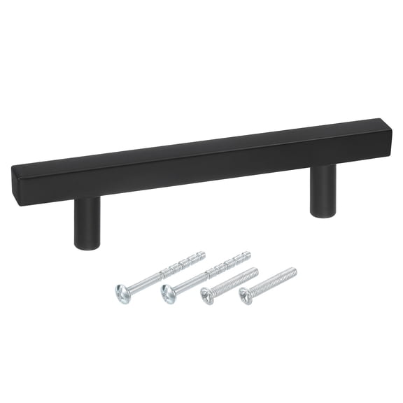 Kitchen Cabinet Handles, 1Pcs 6" - Stainless Steel Square Cabinet Pulls with Screws, Brushed Drawers Handles for Furniture Wardrobe Door (Black)