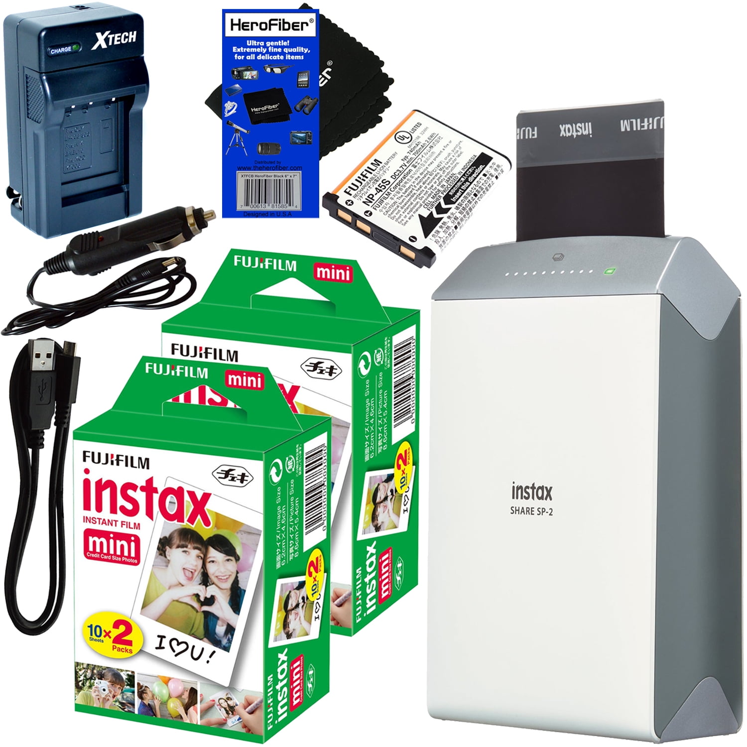 Fujifilm instax SHARE Smartphone Printer SP-2 (Silver) + Instax Mini Instant Film (40 sheets 