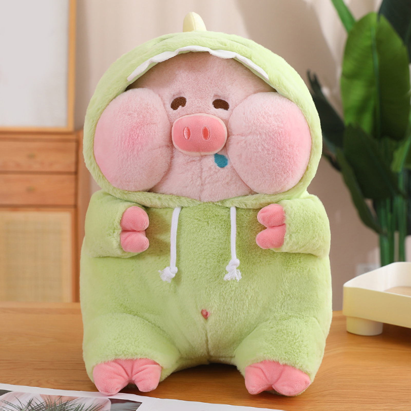 Cute Pig Plush Doll - Wear Dinosaur Costume, Soft Stuffed Animal