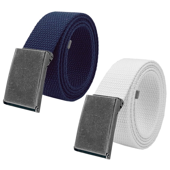 Boy's School Uniform 2 pack Distressed Silver Flip Top Military Canvas Web Belts Small Navy, White