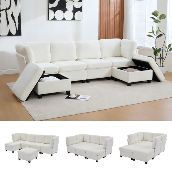 Homefun Modular Sectional Sofa 6-Seat Freely Combinable Convertible Chaise with Storage Ottoman for Home Apartment Office