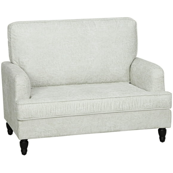 HOMCOM Modern Accent Chair, Upholstered Armchair with Turned Legs, Cream