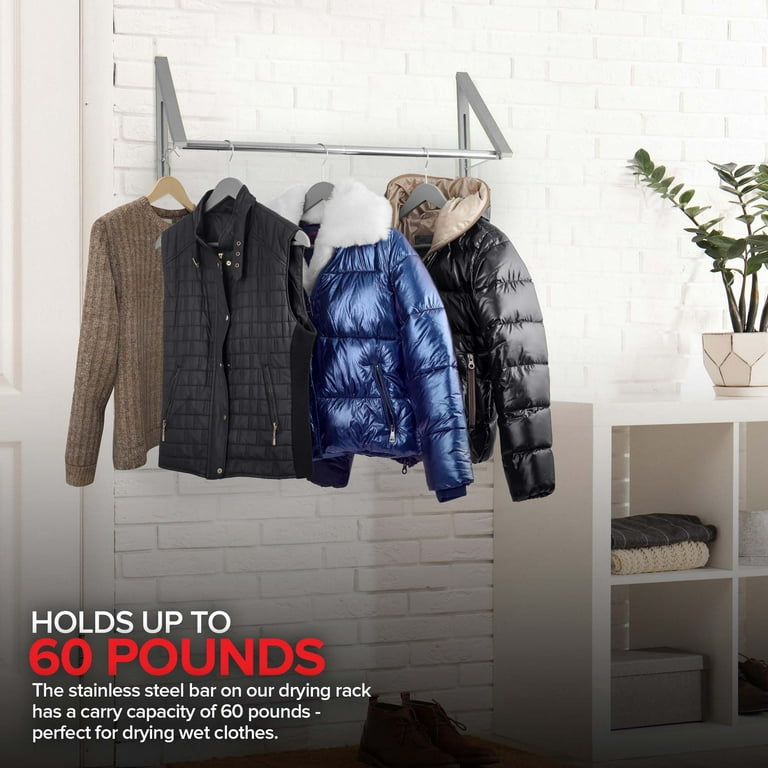 Stock Your Home Retractable Clothes Rack Wall Mounted 2 Racks Sliver