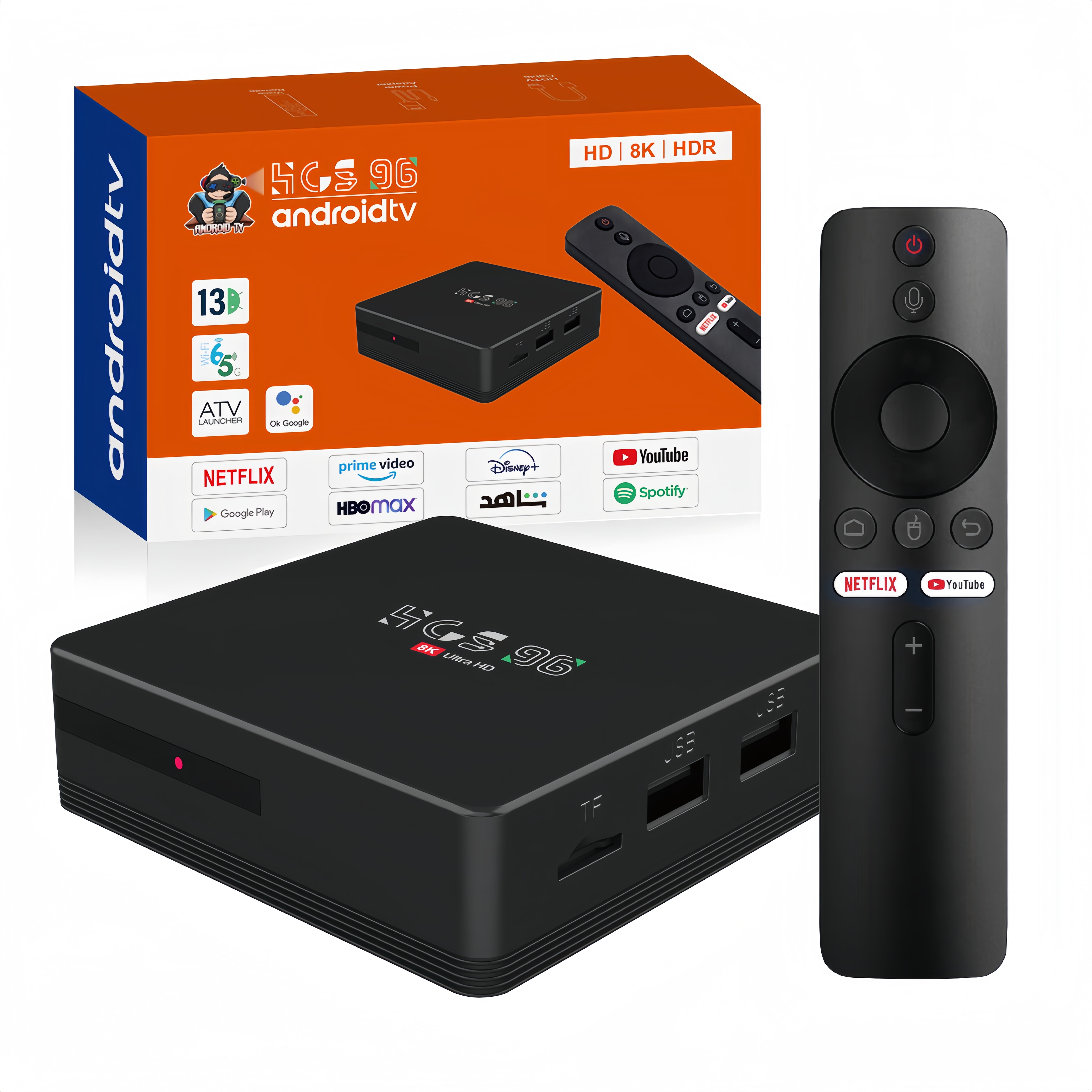 CANGTEENER HCS96-1 Streaming device 8K | Android TV Box, OS Android 13 Support HDR Streaming Media Player with Voice Remote with TV Controls and Long-Range Wi-Fi