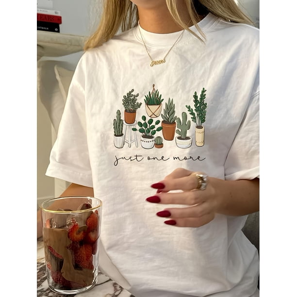 Camiseta básica para mujer veranoWomen'S Vintage Geometric-Patterned Crew Neck T-Shirt, 100% Polyester Knit Fabric, Regular Length Casual Summer Tee with "Just One More" SloganFather's Day, Mother's