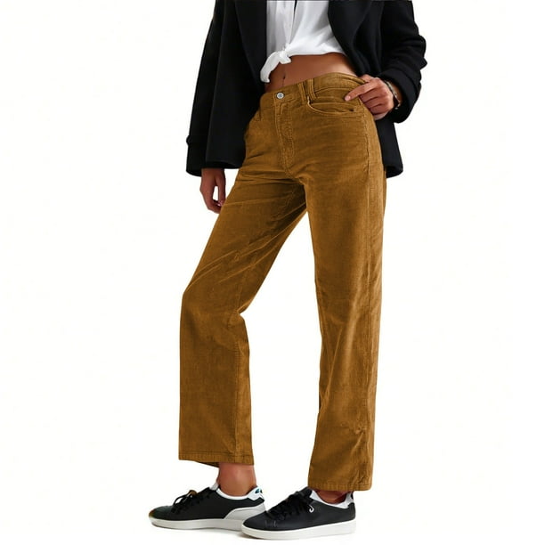 WILLBEST Pantalones Casuales para Mujer: Estilo Retro de Pana con Bolsillos Verticales, Rectos y Pequeños para Un Estilo Informal y Cotidiano. Extra Grande
