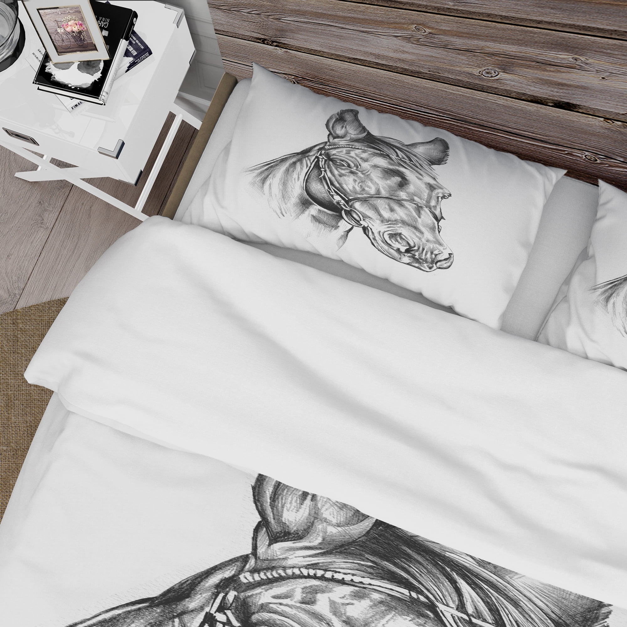 Designart 'Freehand Horse Head Pencil Drawing' Animal Duvet Cover Set