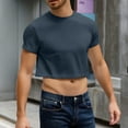 thumbnail image 2 of Evdexr Men's Boxy Cropped Cut T Shirts Short Sleeve Round Neck Tee Casual Basic Tops Navy S, 2 of 5