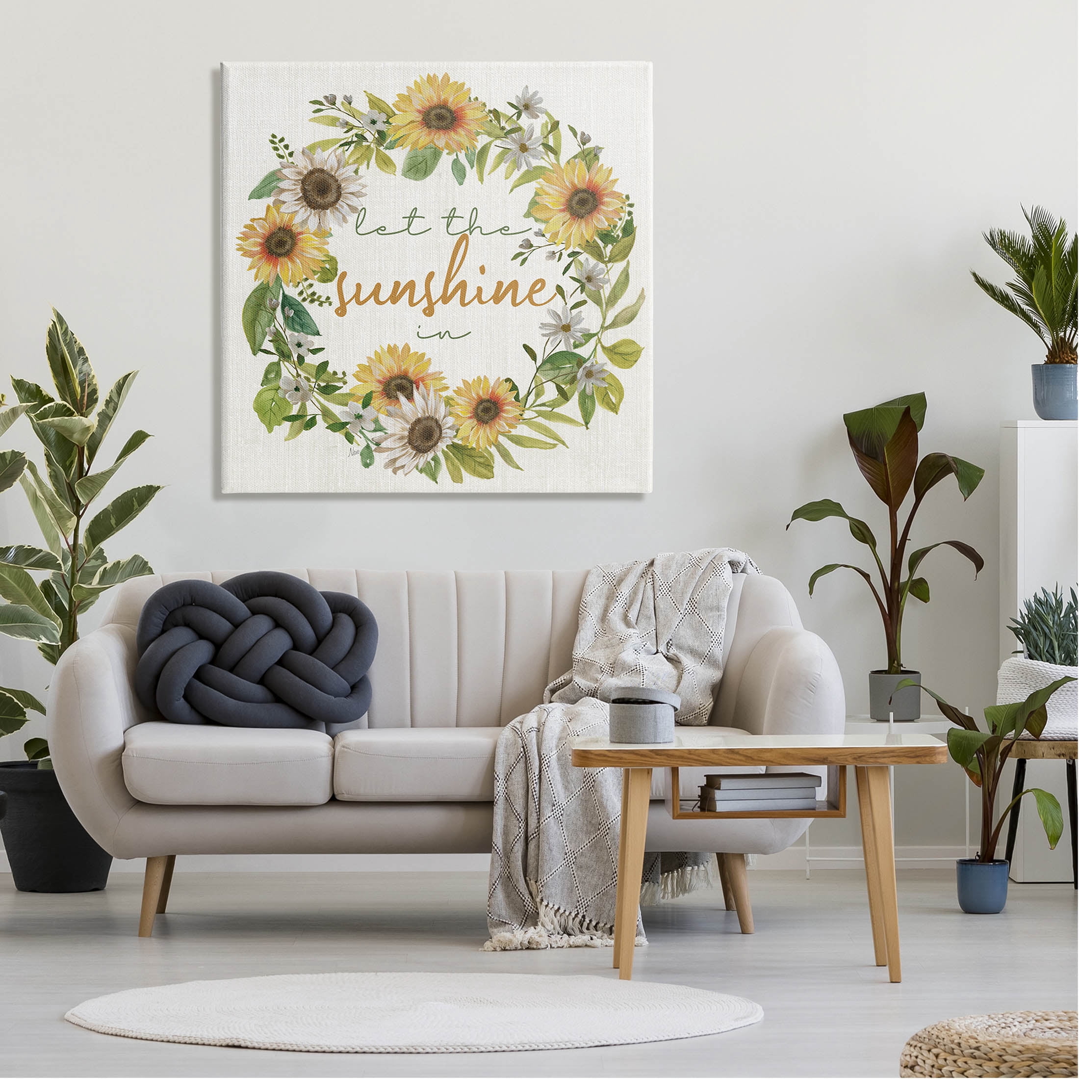 Let The Sunshine In Sunflower Wreath Botanical & Floral Graphic Art Gallery Wrapped Canvas Print Wall Art