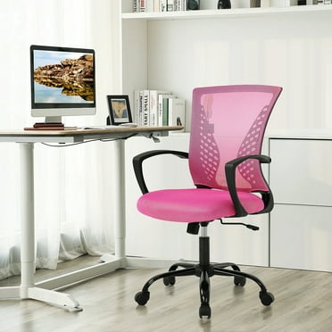 Dkelincs Office Desk Chair Adjustable Mesh Mid Back Office Chair Ergonomic Computer Chair with Lumbar Support & Wheels,  Pink