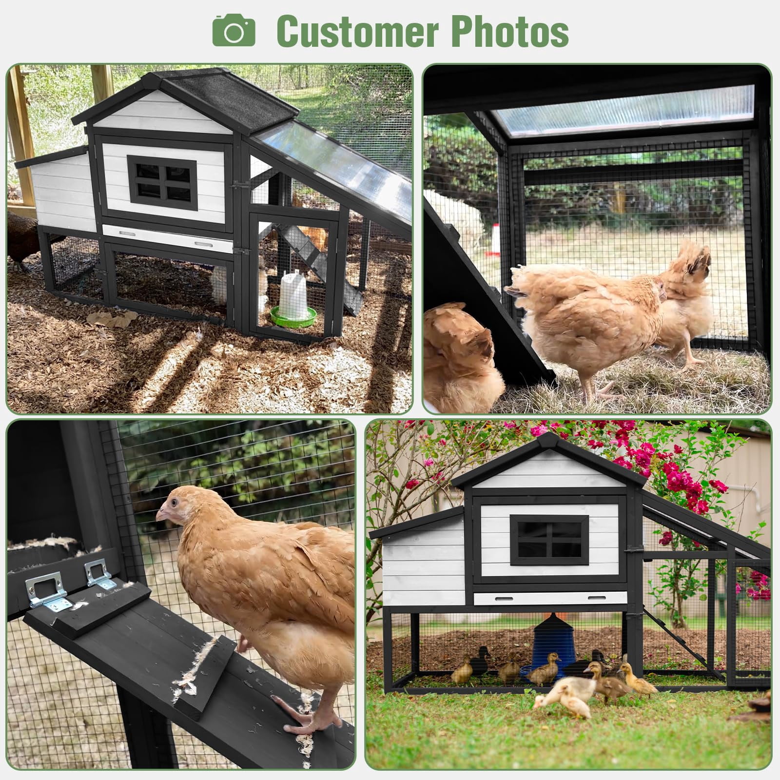 Aivituvin Mobile Chicken Coop with Wheels, Large Wooden Poultry Cage Chicken House with Nesting Box, Leakproof Pull-Out Tray, Weatherproof Roof for 3-5 Chickens, Black