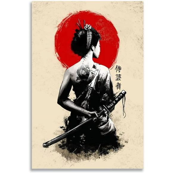 shiyou-Retro Asian Art Poster Geisha Samurai Japanese Wall Decor Contemporary Japanese Poster Asian Decor Canvas Painting Pictures for Wall Art Unframed Size 16x24 Inchs