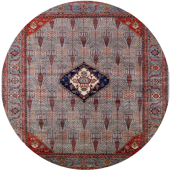 Ahgly Company Indoor Round Mid-Century Modern Dark Gray Oriental Area Rugs, 8' Round