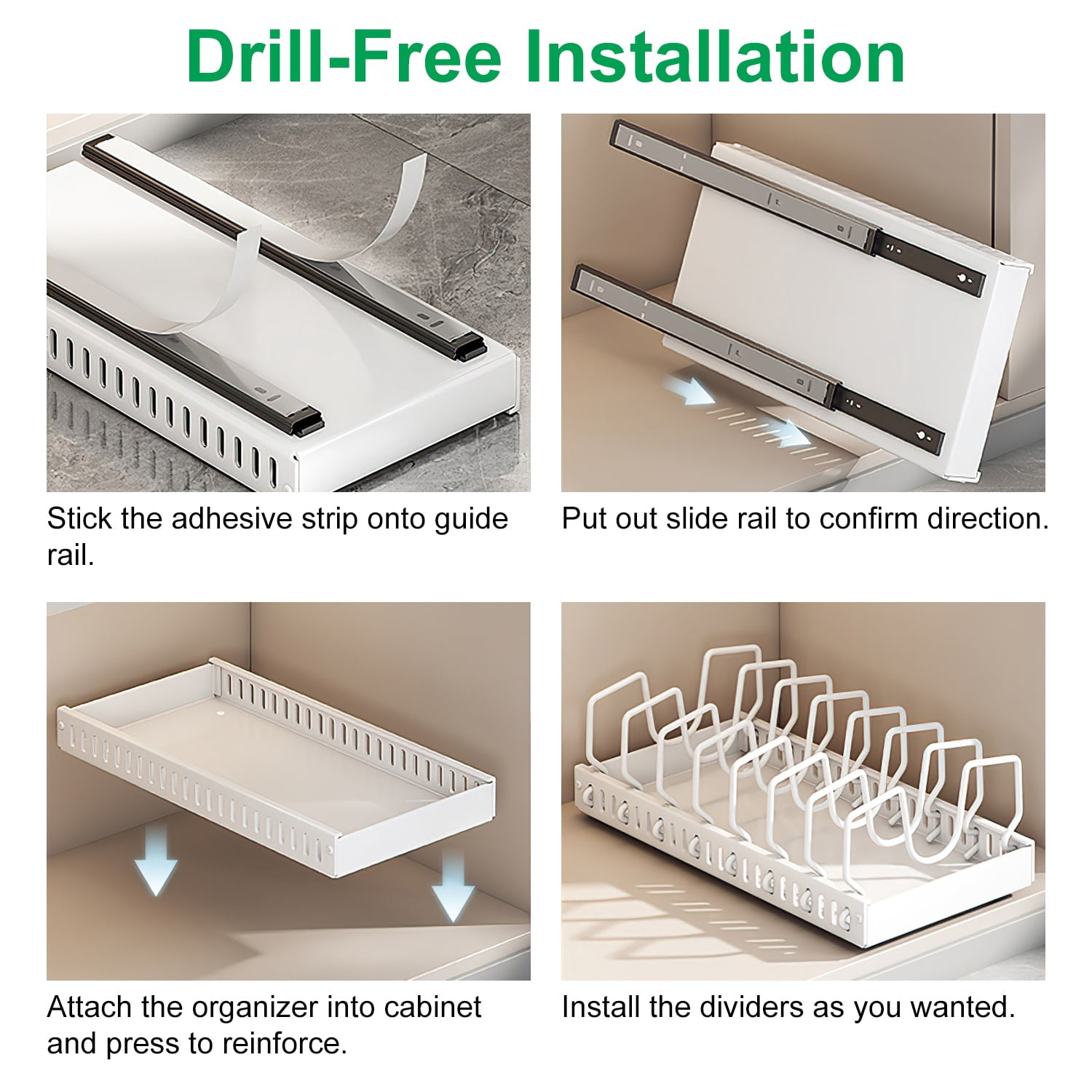 Pull Out Pots and Pans Organizer with 8 Adjustable Dividers for Cabinet
