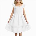 thumbnail image 2 of Girls Summer Dresses Ruffle Flutter Sleeve Square Neck Ruffle Beach Teen, 2 of 5