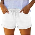thumbnail image 3 of YHAJDS High Waisted Shorts Women Solid Color Tencel Linen Straight Leg Folded Hem With Pockets Weekend Wear, 3 of 8