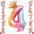 thumbnail image 1 of Globo de papel de helio con números, globos con números de arcoíris de 32 pulgadas con corona para cumpleaños, decoraciones de fiesta de cumpleaños (#4) JM, 1 of 5