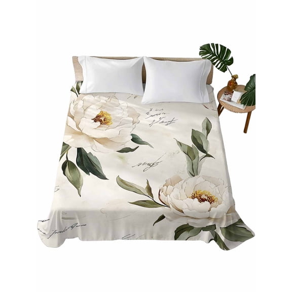 Vintage Floral Spring Flat Sheets Only California King Size, Soft Breathable Bed Top Sheets for Mattress, Farmhouse Botanical White Flowers Bedding Flat Sheets for Home Hotel Bedroom Bed Protection