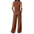 thumbnail image 5 of Mifsaly 2 Piece Linen Sets for Women Summer Casual Vacation Beach Matching Outfits Crop Tank Top and High Waisted Wide Leg Pants with Pockets Coffee,S, 5 of 7
