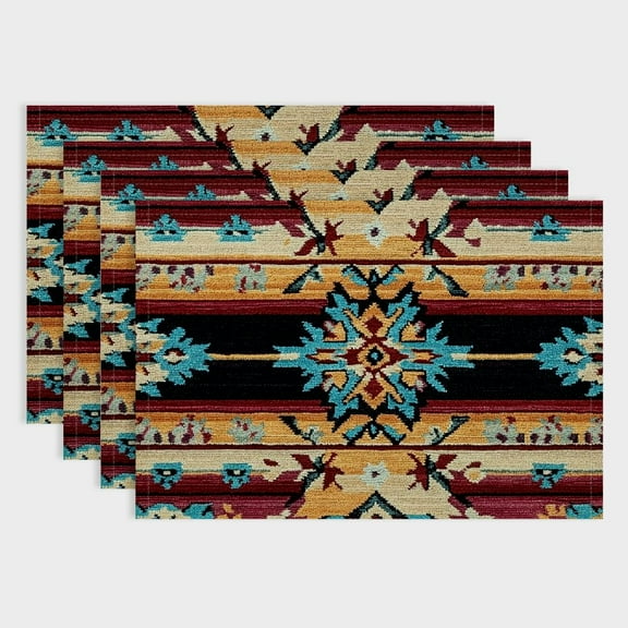 Shiartex 4Pcs Pattern Colorful Linen Placemat Set for Western Meal Table, Ideal for Birthday Parties, Christmas Restaurants, Buffets & Home Decoration 18x12in