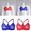 thumbnail image 1 of Paquete de 2 sujetadores sin cables de encaje suave para hombre, ropa interior para gay, rojo + azul Hugo Sujetador de encaje para hombre, 1 of 10